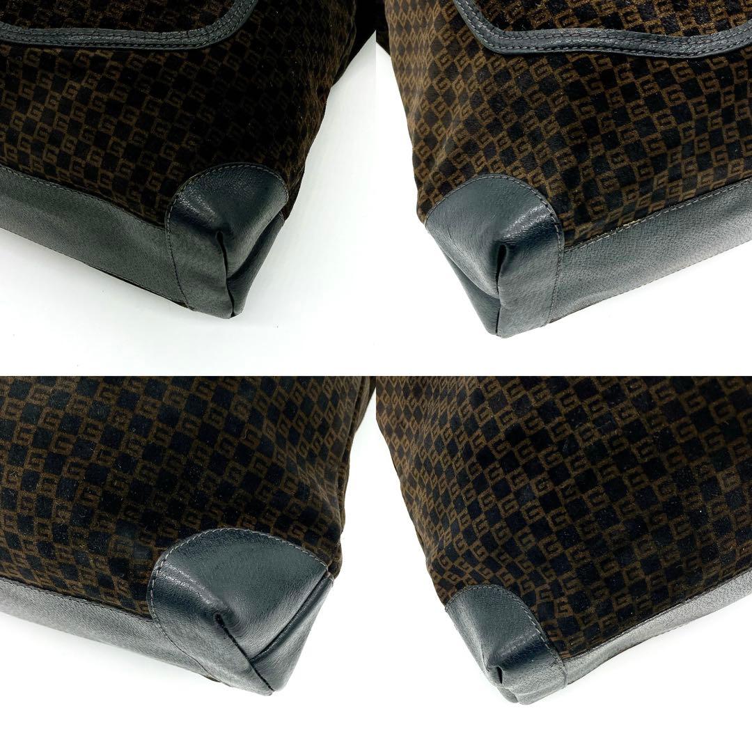 【OLD GUCCI】トートバッグ スクエアGG柄　ベロア調生地