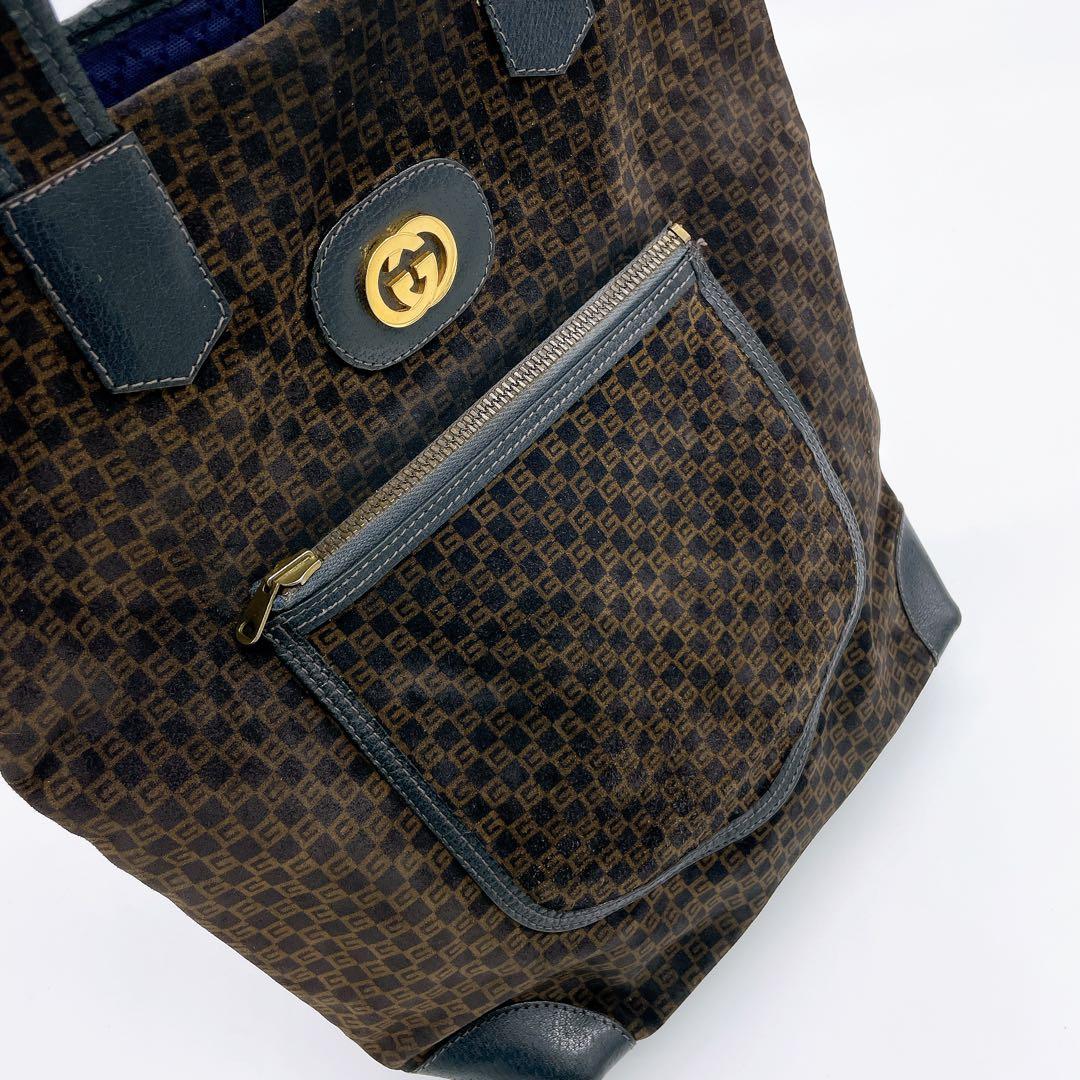 【OLD GUCCI】トートバッグ スクエアGG柄　ベロア調生地