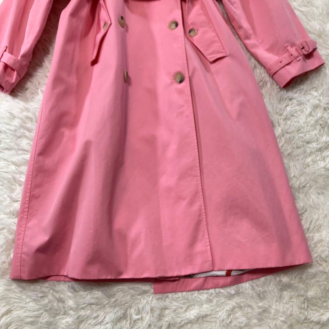 メゾンキツネ トレンチコート ロング ベルト付き 裏地キツネ柄 ピンク