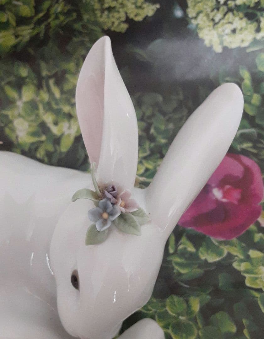 リアドロ　美品　花飾りウサギ