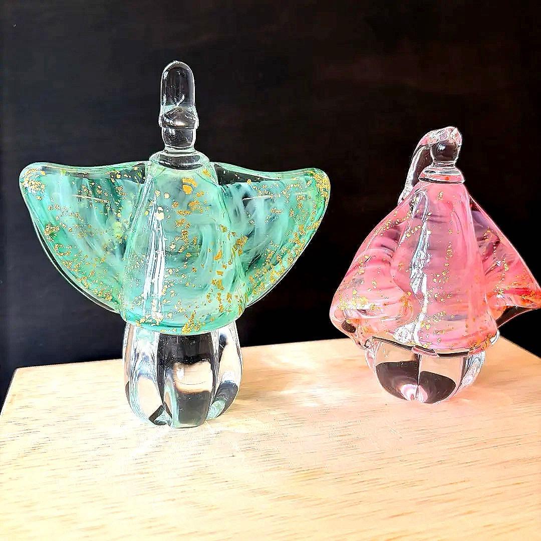 【未使用品】奈良ガラス工房 るりびな 「瑠璃雛」お雛様 お内裏様 金箔 共箱入