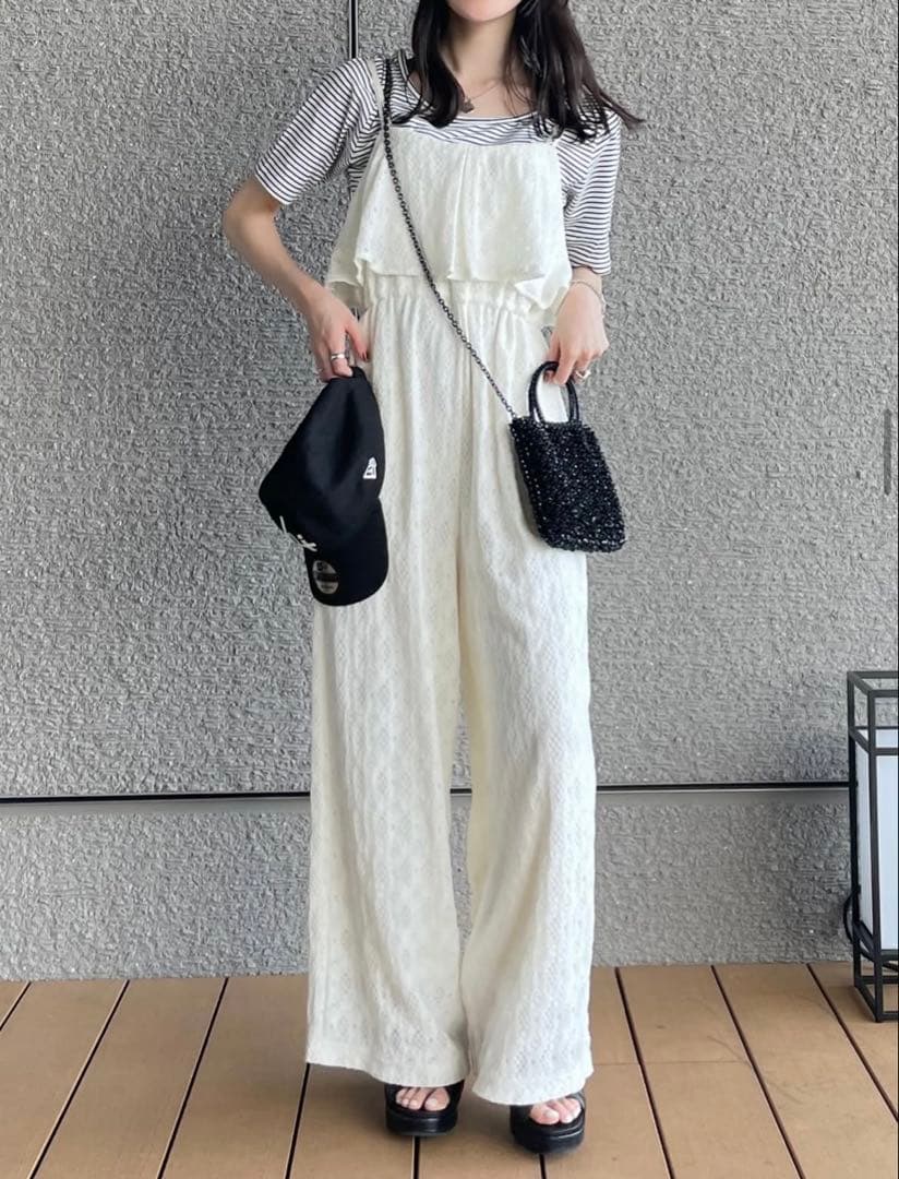 hinari 総レースキャミロンパース アイボリー