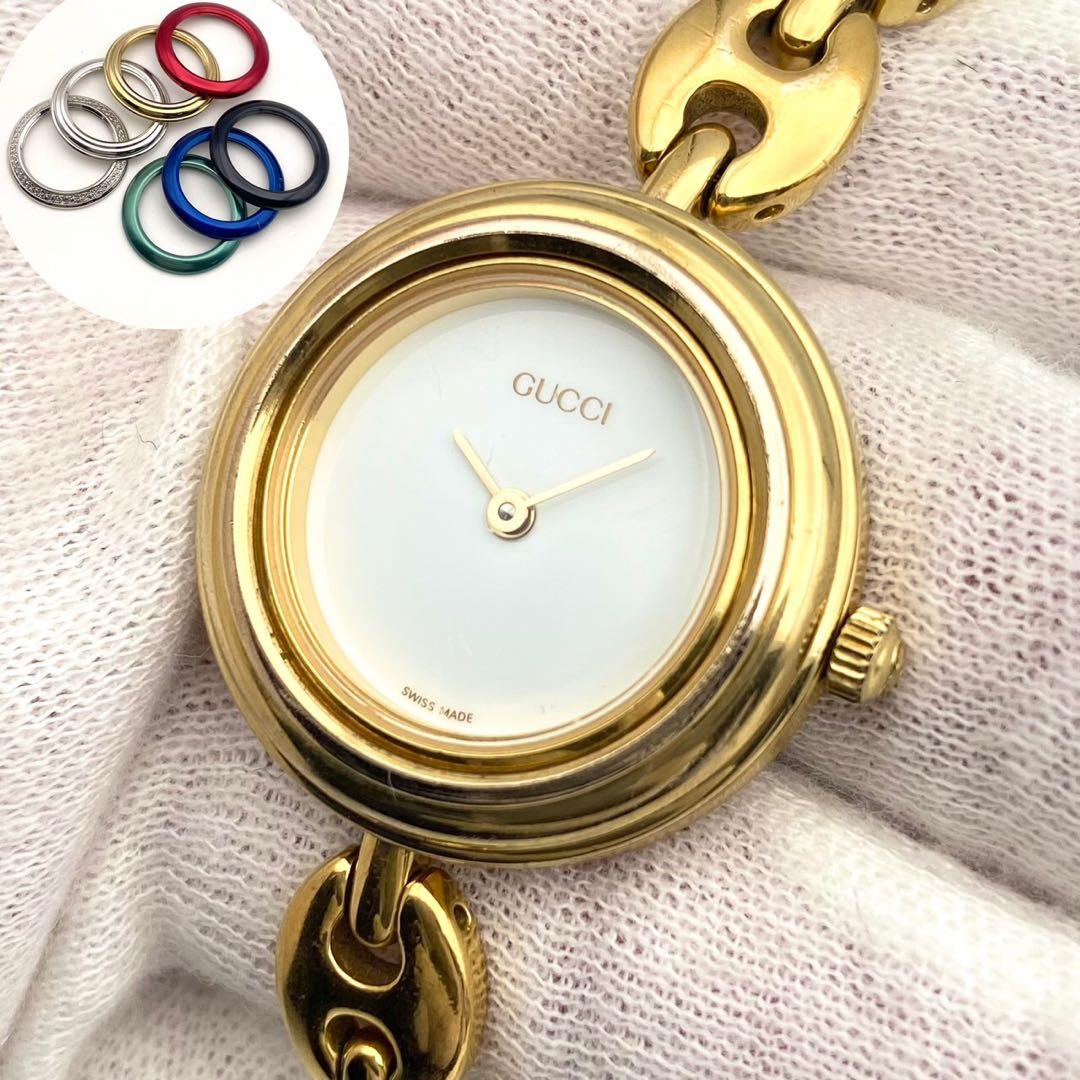 【稼働品】GUCCI グッチ チェンジベゼル クォーツ 腕時計 7色ベゼル