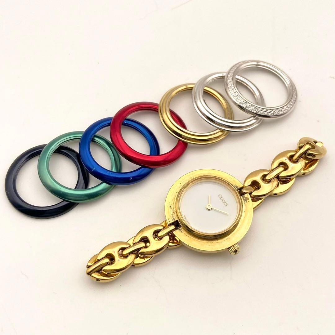 【稼働品】GUCCI グッチ チェンジベゼル クォーツ 腕時計 7色ベゼル