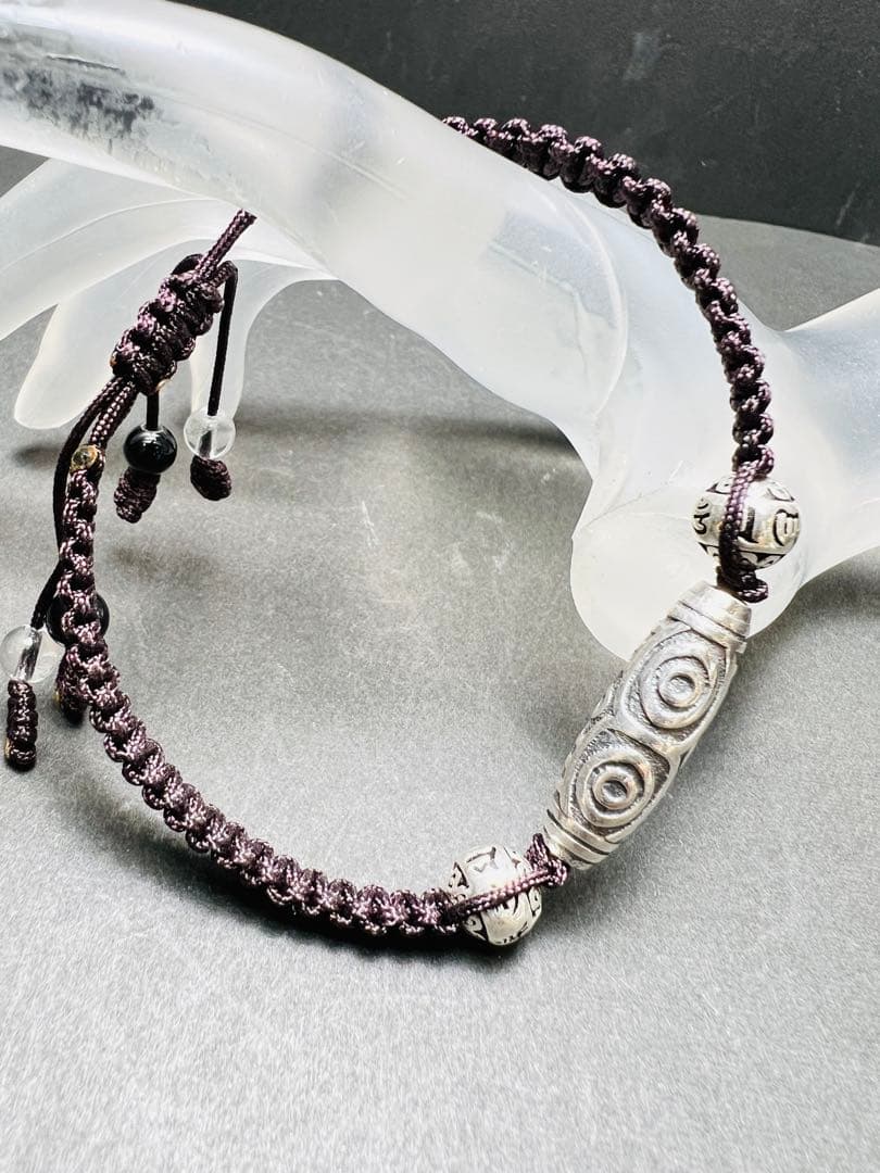 龍眼天珠紐ブレス　純銀シルバー 最高のパワー権力 金運財運 魔除け 幸福呼ぶ❣️