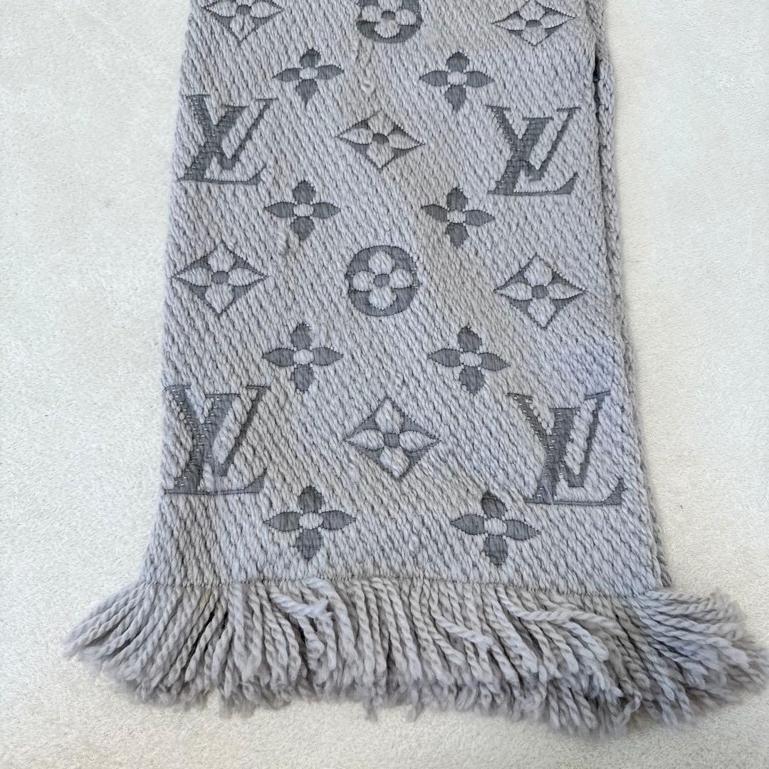 LOUIS VUITTON マフラー　モノグラム　厚手　グレー　ウール　シルク