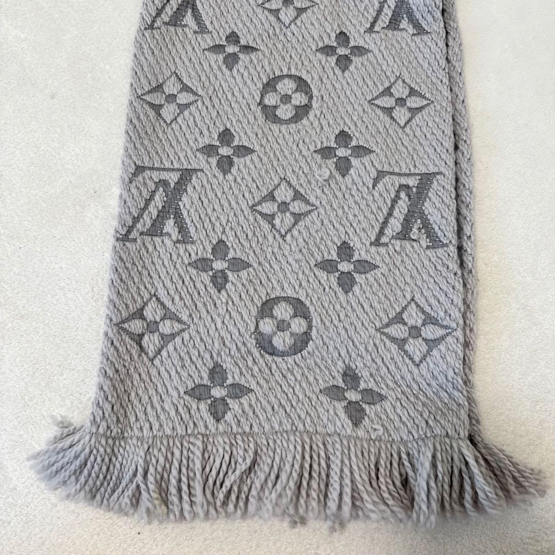 LOUIS VUITTON マフラー　モノグラム　厚手　グレー　ウール　シルク