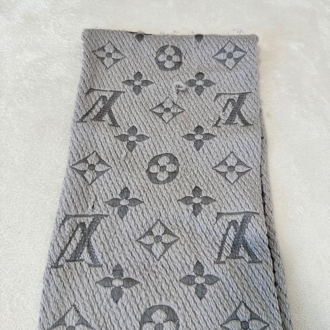 LOUIS VUITTON マフラー　モノグラム　厚手　グレー　ウール　シルク