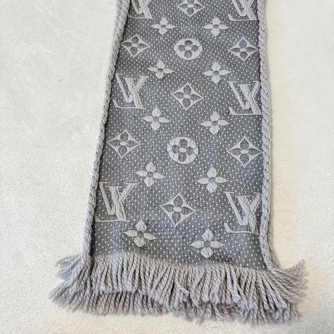 LOUIS VUITTON マフラー　モノグラム　厚手　グレー　ウール　シルク