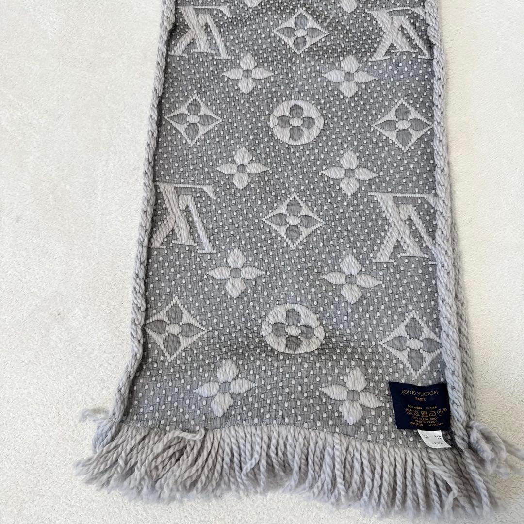 LOUIS VUITTON マフラー　モノグラム　厚手　グレー　ウール　シルク