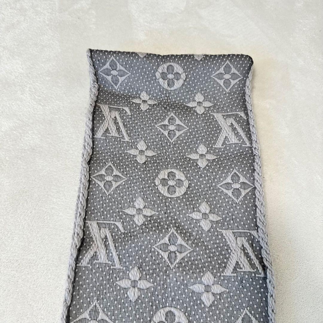 LOUIS VUITTON マフラー　モノグラム　厚手　グレー　ウール　シルク