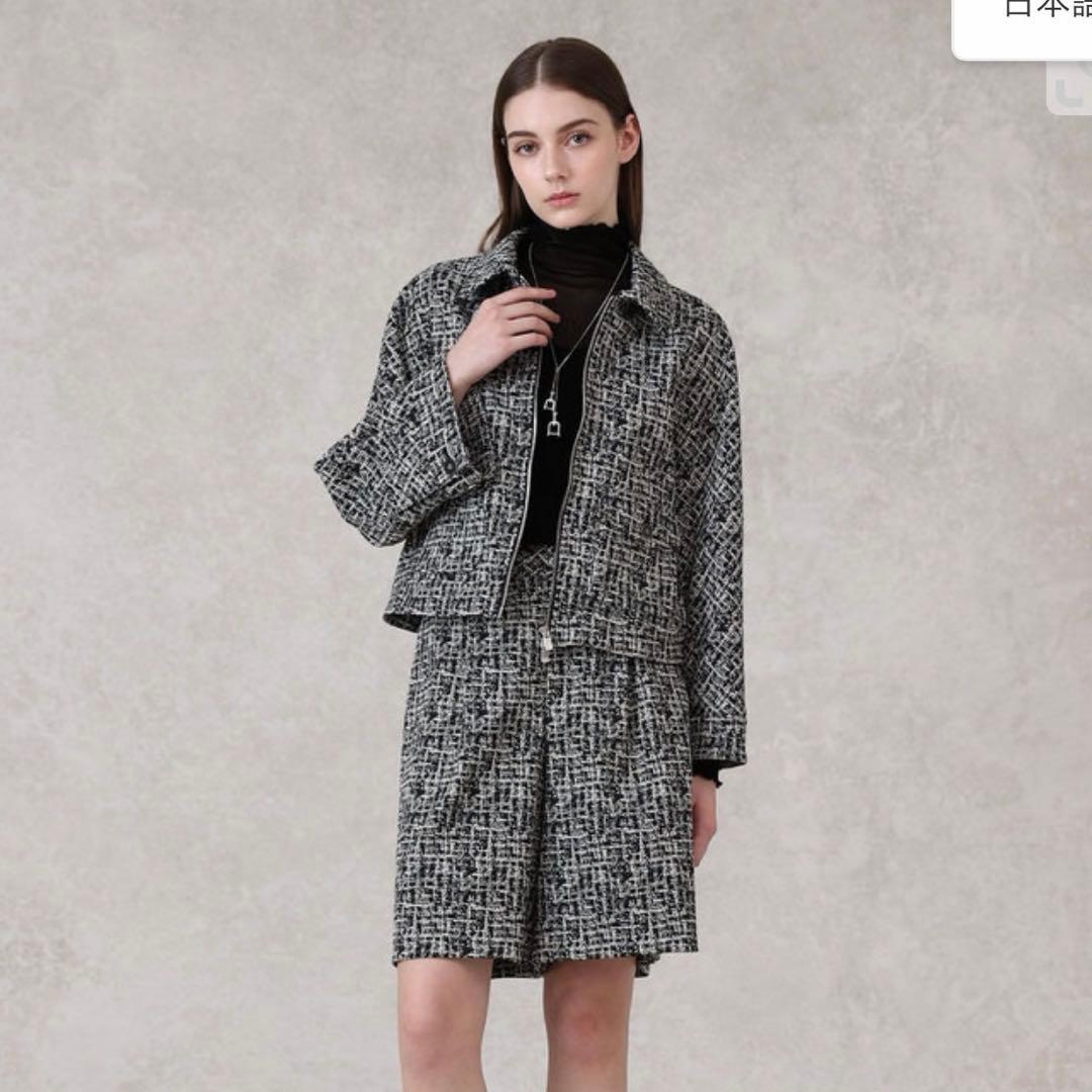 ANAYI ツイーディージャガードポケットブルゾン 34