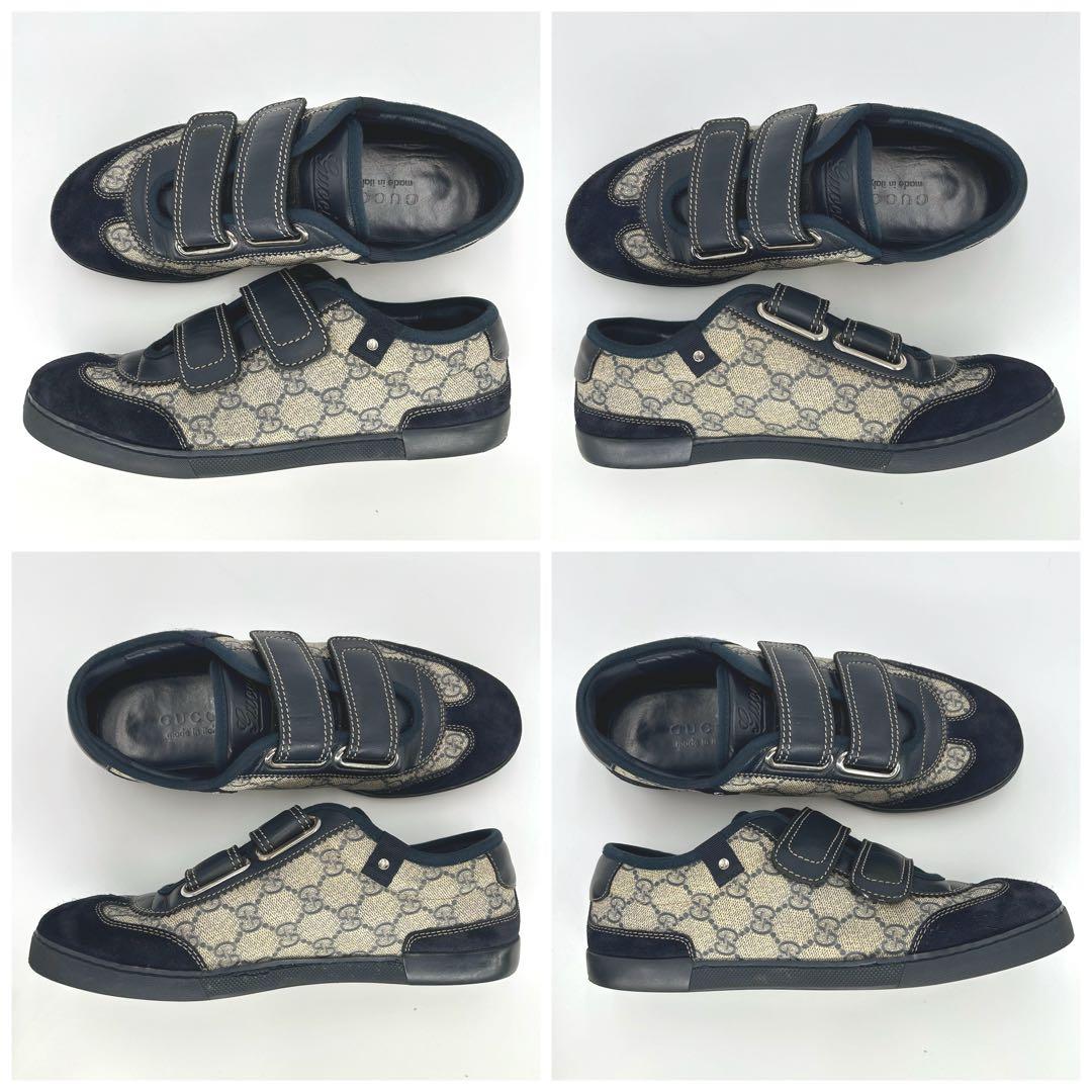 【美品】GUCCI グッチ スニーカー GG柄 ベルクロ 紺 24.5cm