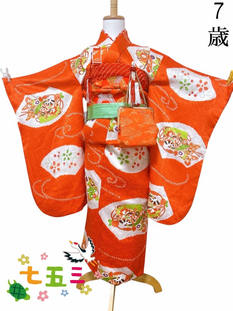 お買い得品♡七五三　5歳から小さめ7歳　女の子　フルセット　一式　朱色系