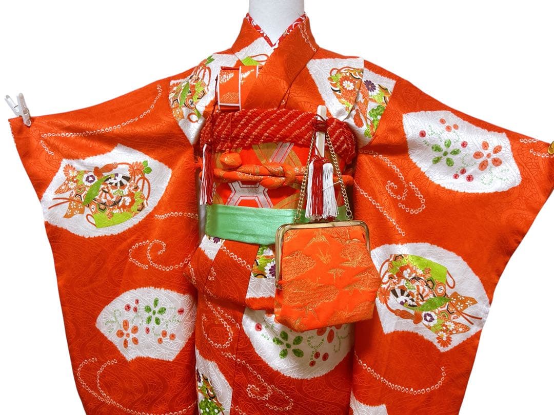 お買い得品♡七五三　5歳から小さめ7歳　女の子　フルセット　一式　朱色系