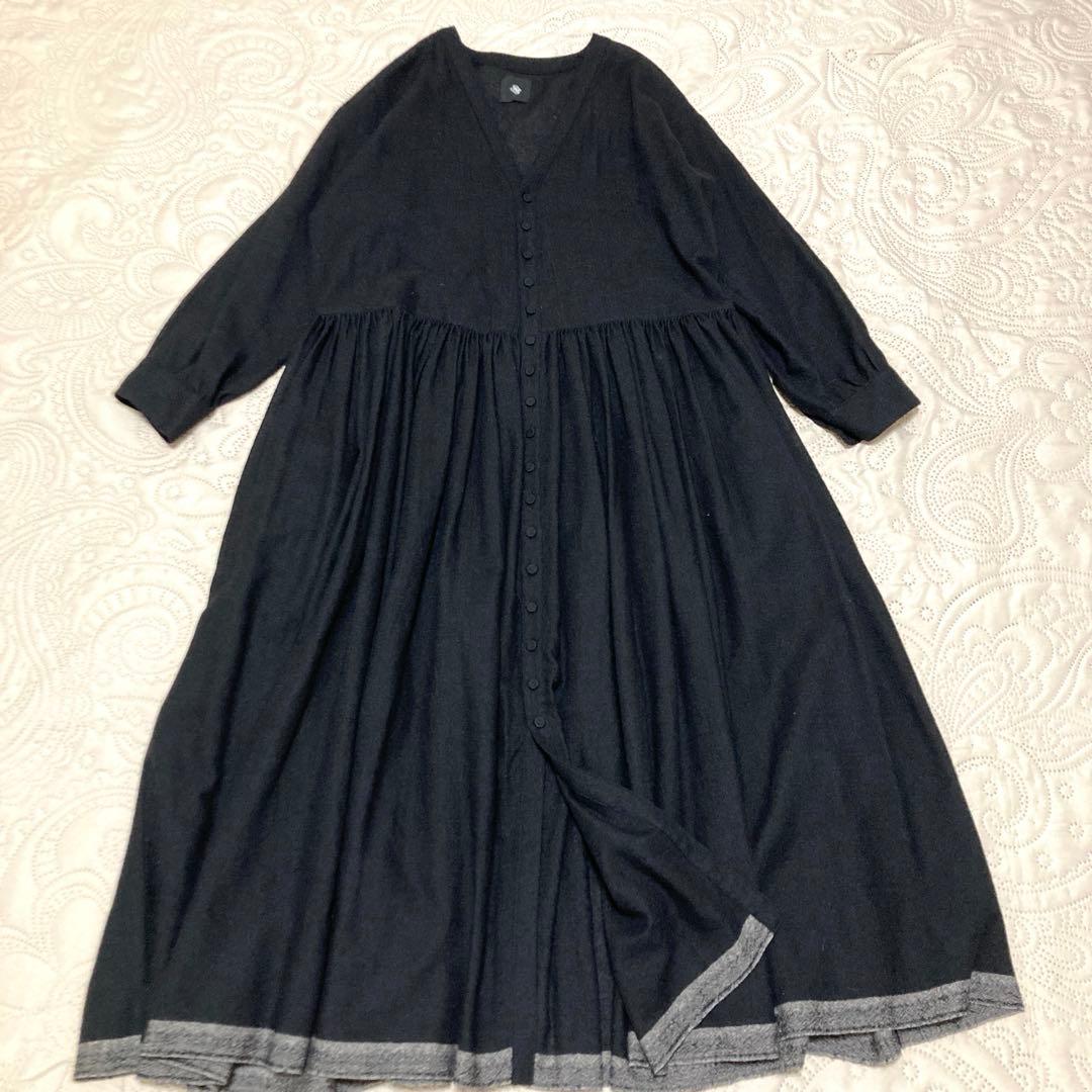 メゾンドソイル　ロングワンピース　ロングカーディガン　ウール100% ブラック