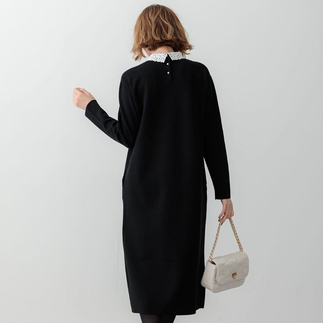 新品 23区エンブロイダリーワンピース44サイズ 23区レース襟ワンピース 現行