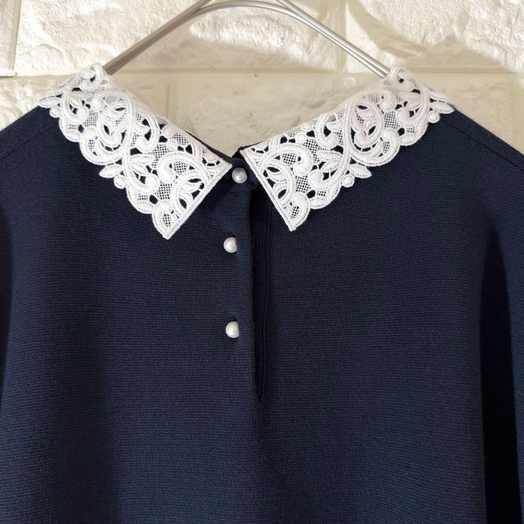 新品 23区エンブロイダリーワンピース44サイズ 23区レース襟ワンピース 現行