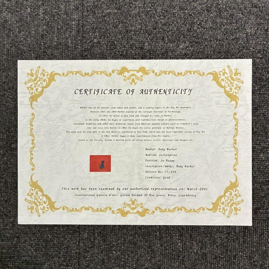 美品 アンディ・ウォーホル「So Happy」シルクスクリーン 証明書・サイン有