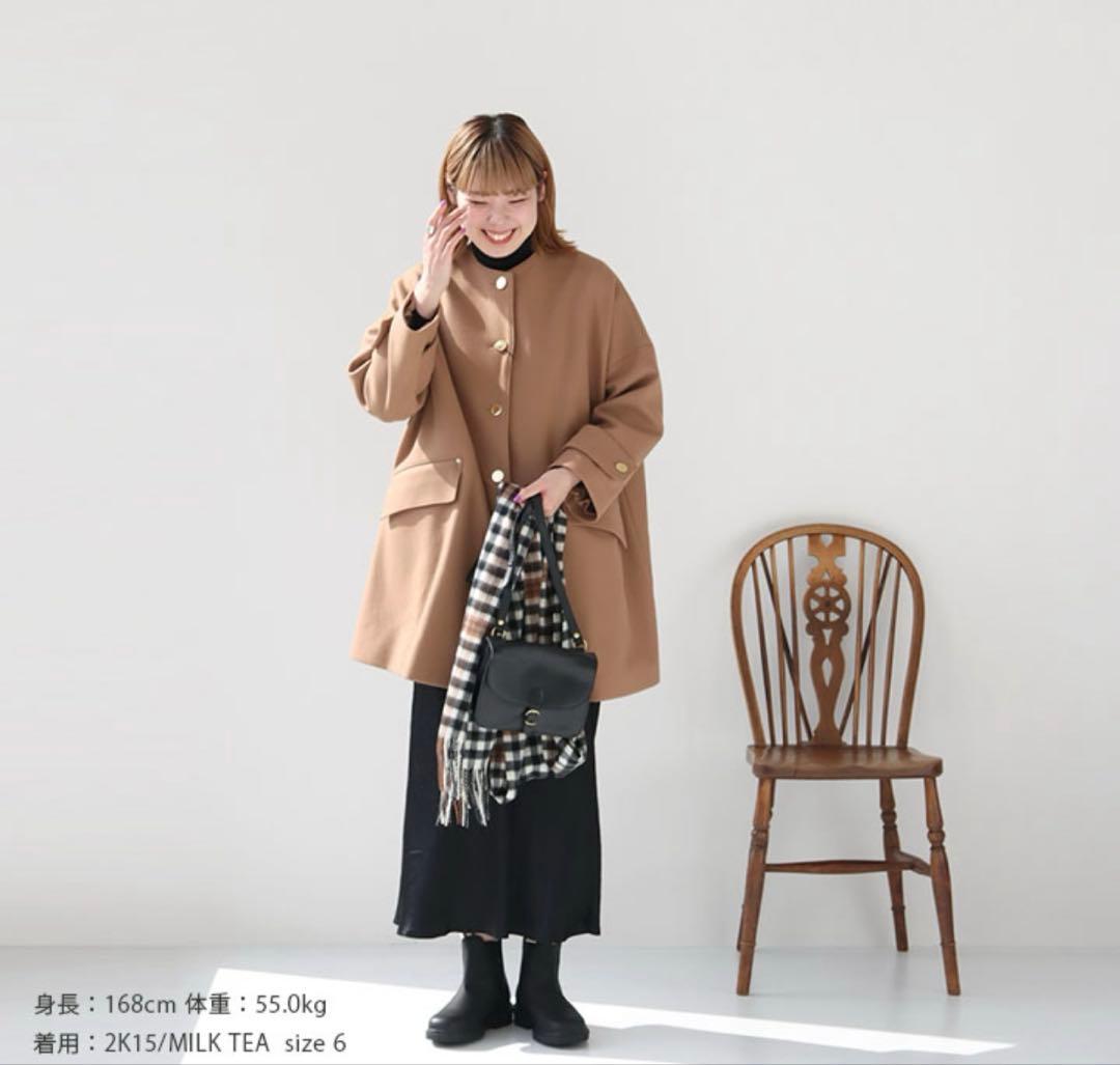 NEW HUMBIE ノーカラーメタルボタン 裏無地コート (ミルクティー/6)