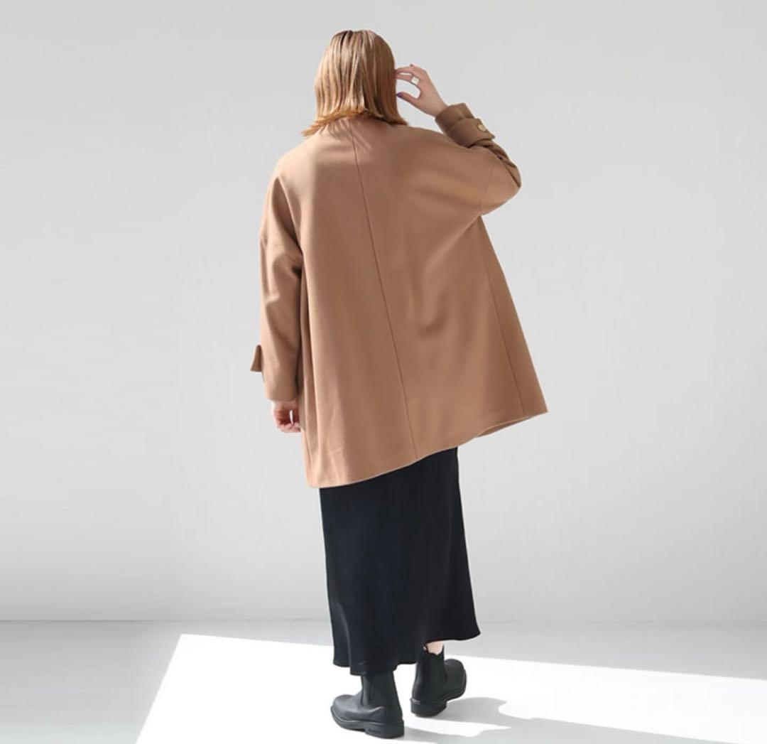 NEW HUMBIE ノーカラーメタルボタン 裏無地コート (ミルクティー/6)