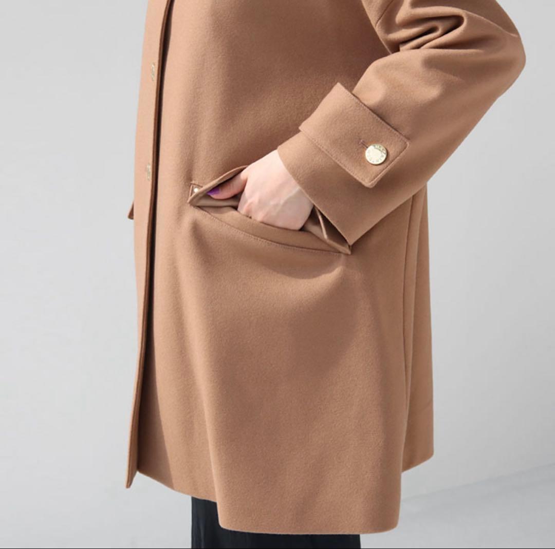 NEW HUMBIE ノーカラーメタルボタン 裏無地コート (ミルクティー/6)