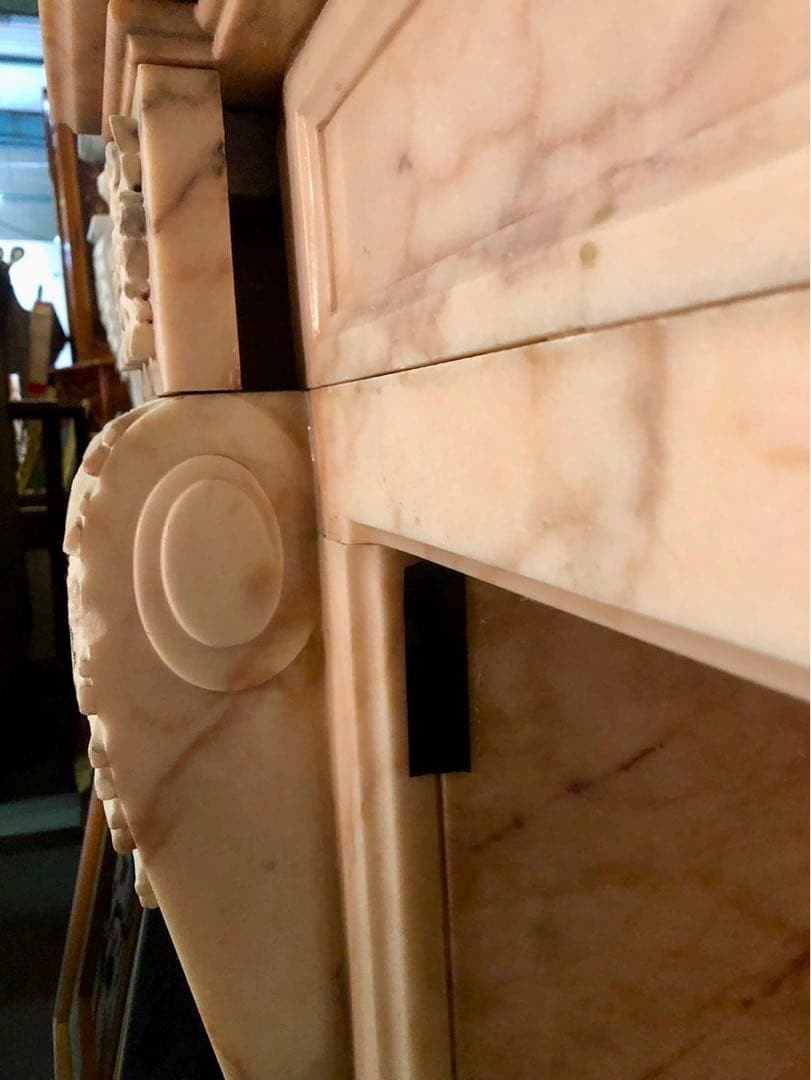 大理石製 マントルピース アイボリー系 彫刻装飾 アンティーク 幅150×高91