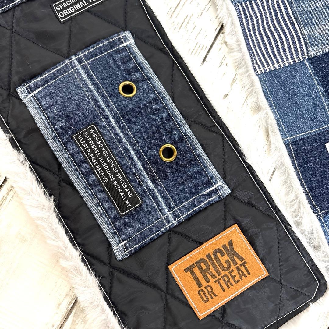 デニムリメイクマフラー　❤️ファー　パッチワーク　♥︎男前