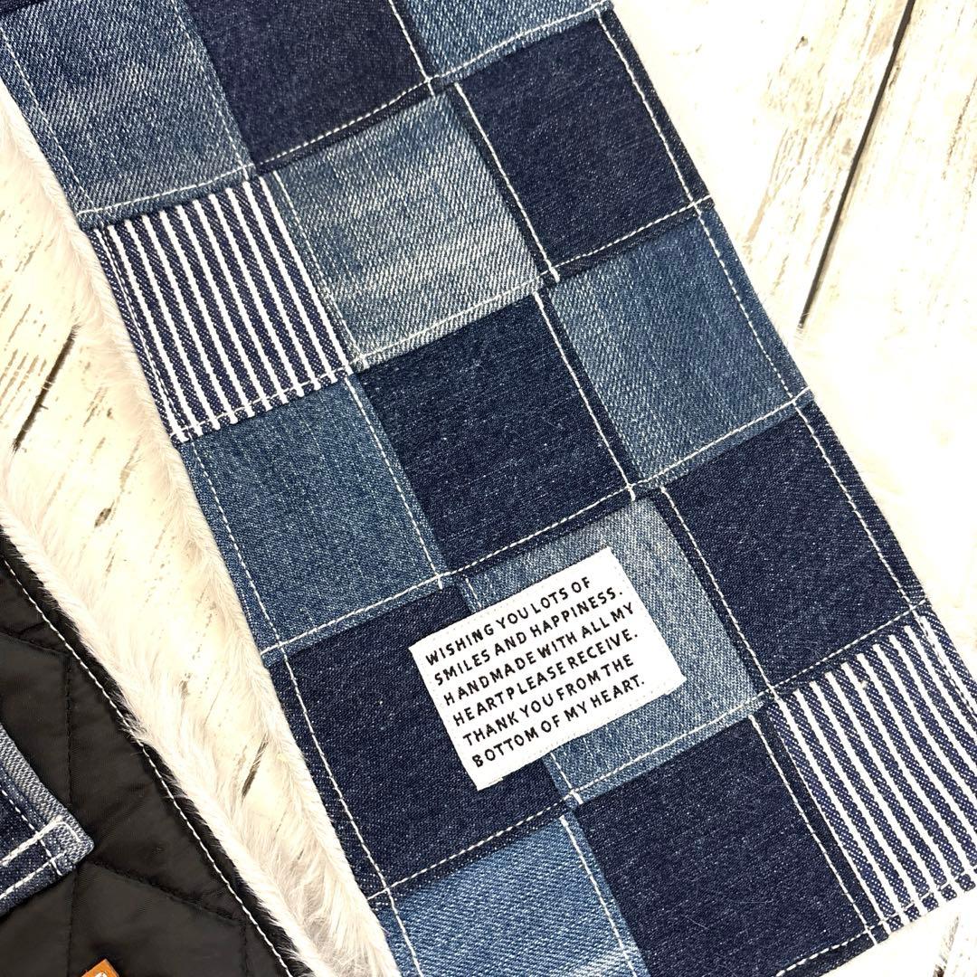 デニムリメイクマフラー　❤️ファー　パッチワーク　♥︎男前