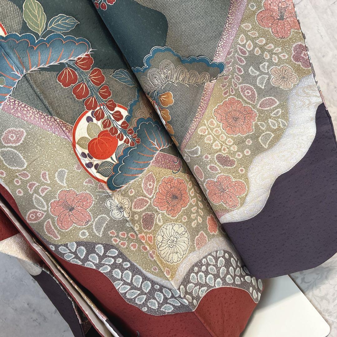 振袖　フルセット　豪華　華やか　成人式　正絹　アースカラー　くすみカラー