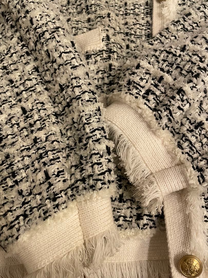 ミラオーウェン　ツイードニットジャケット　アッシュ様