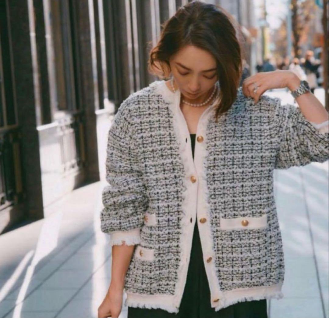 ミラオーウェン　ツイードニットジャケット　アッシュ様