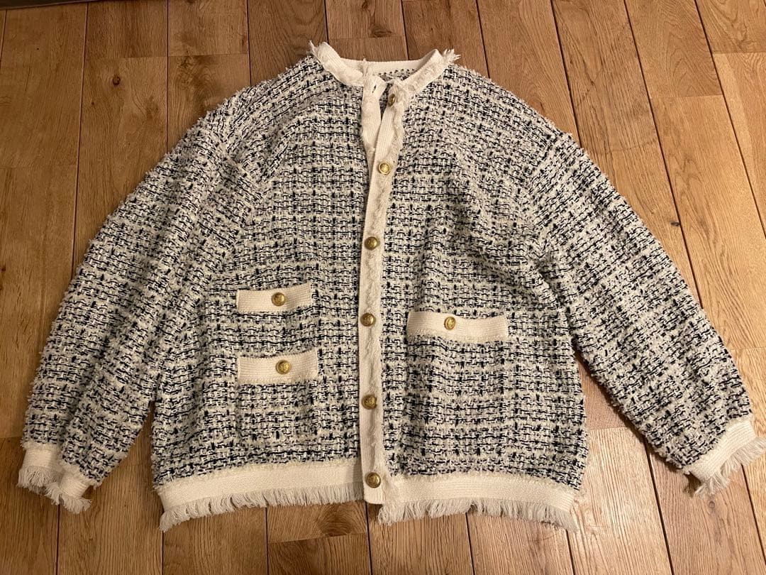 ミラオーウェン　ツイードニットジャケット　アッシュ様