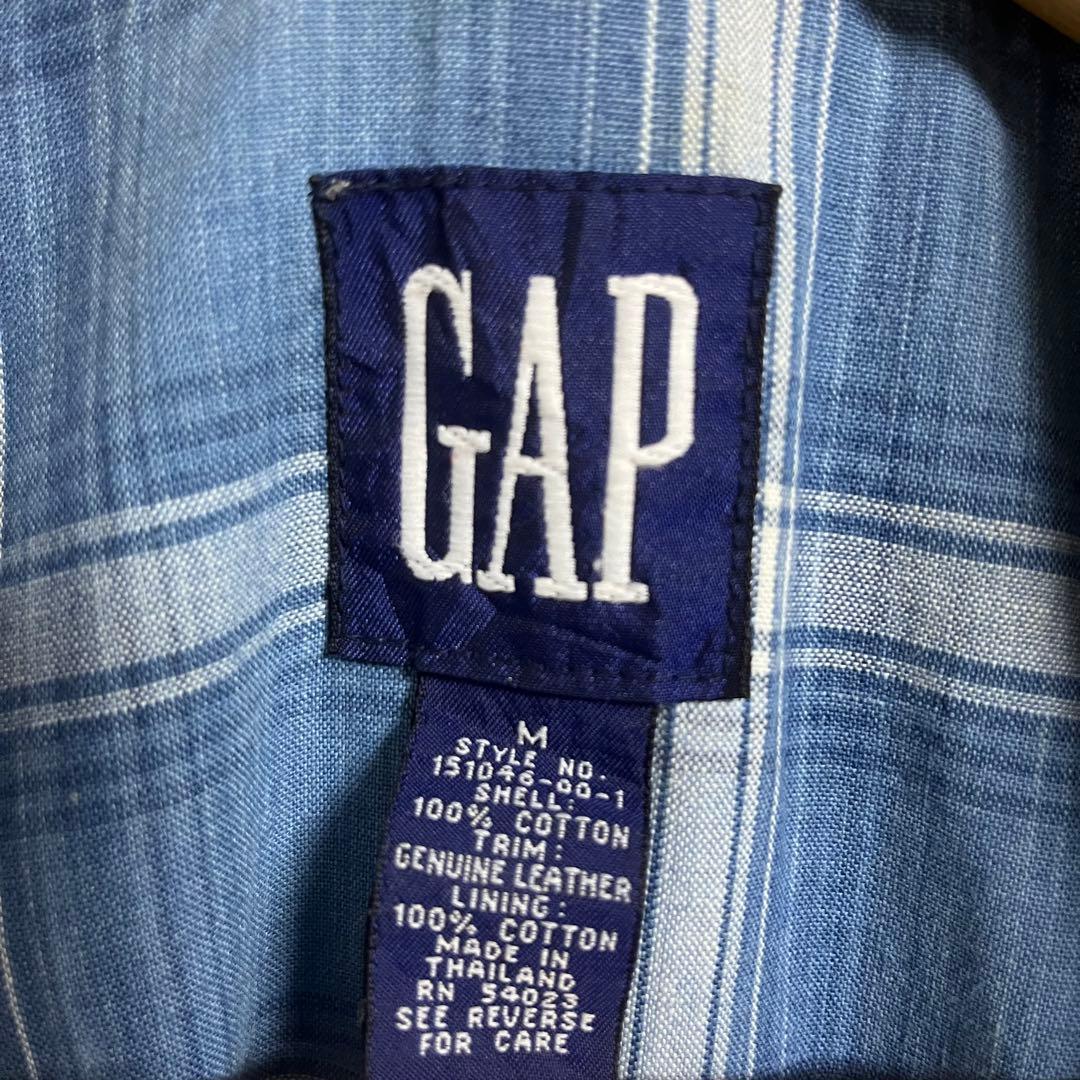 80s-90s old GAP デニムジャケット レザー切り替え 裏地チェック