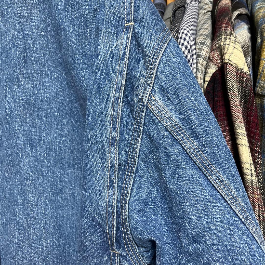 80s-90s old GAP デニムジャケット レザー切り替え 裏地チェック