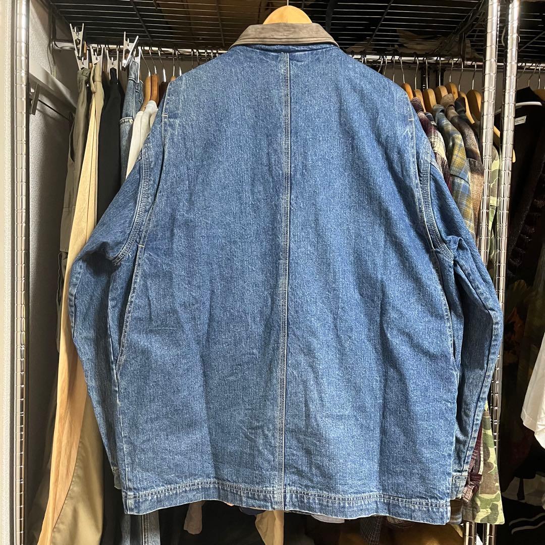 80s-90s old GAP デニムジャケット レザー切り替え 裏地チェック