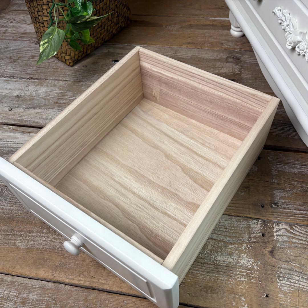 訳あり品！【112】フレンチ調ホワイトチェスト三段四つ引き木製収納家具姫系タンス