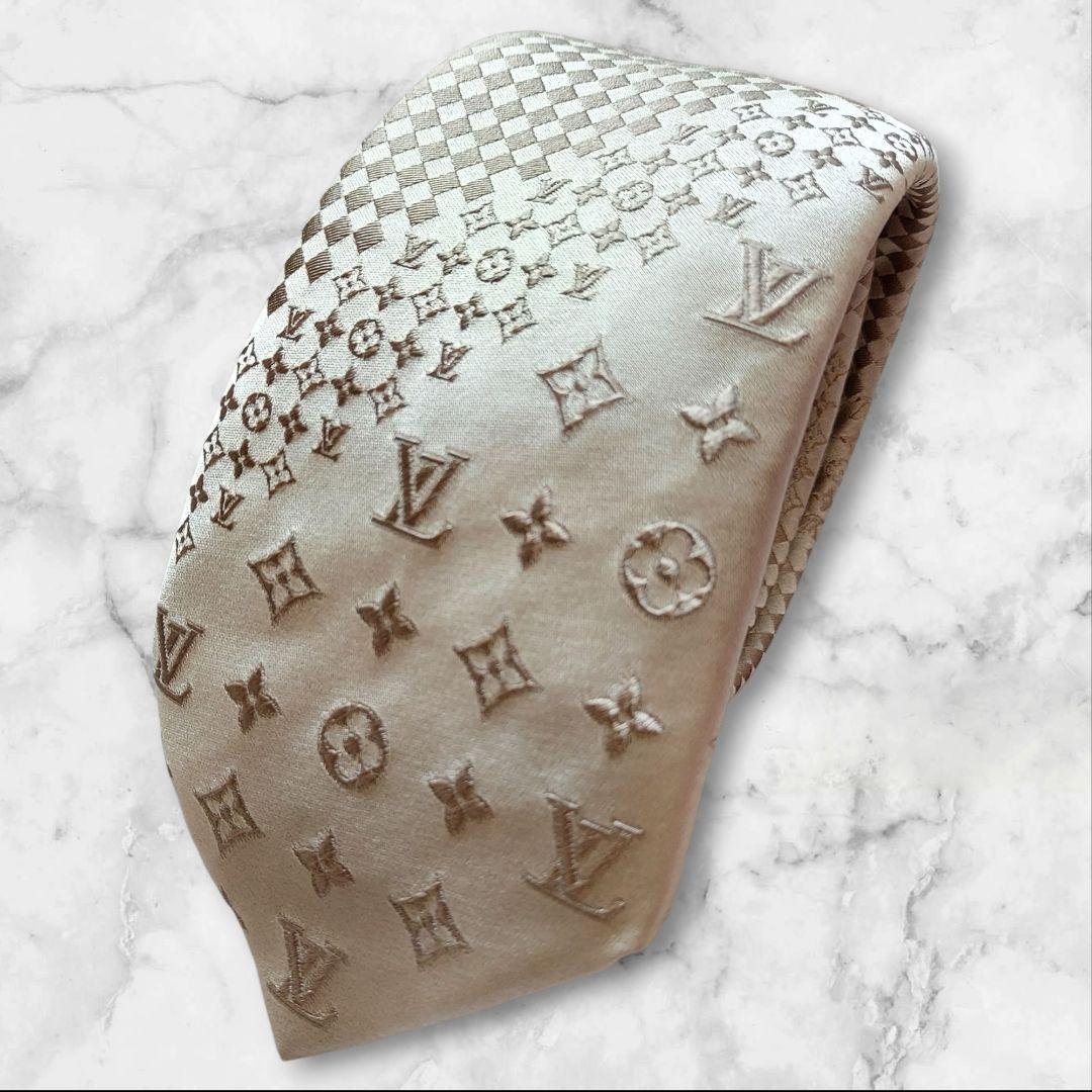 良品✨ヴィトン ゴールド ミックスモノグラム マイクロダミエ ネクタイ