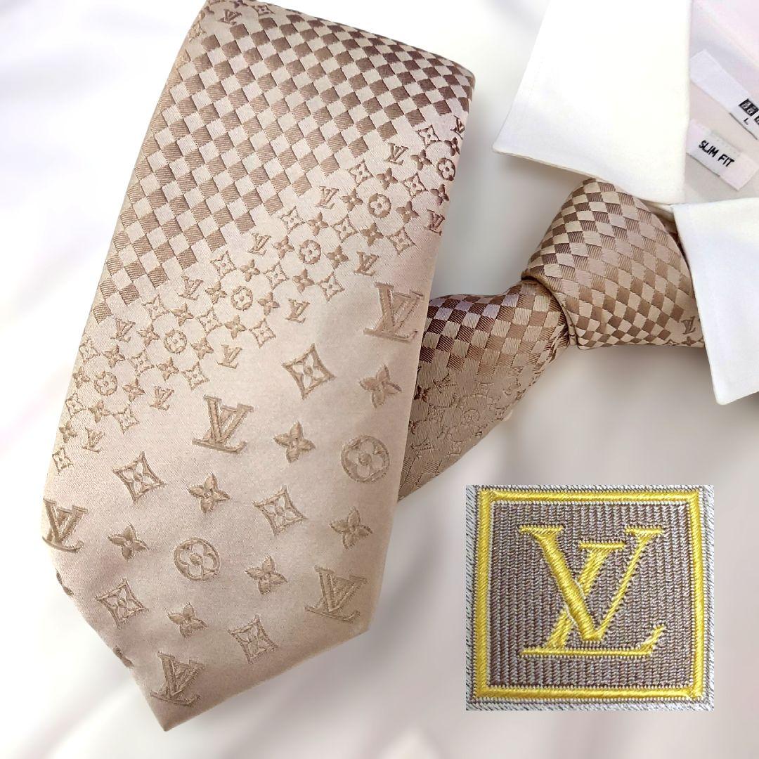 良品✨ヴィトン ゴールド ミックスモノグラム マイクロダミエ ネクタイ