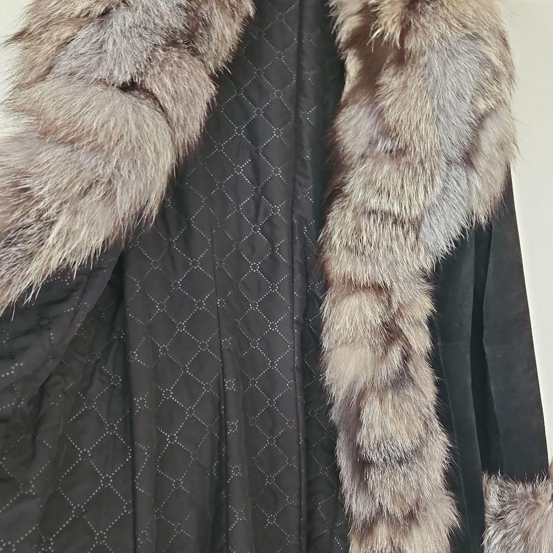 ❤専用❤黒の革(スエード)製リアルファー付き毛皮コート美品❤