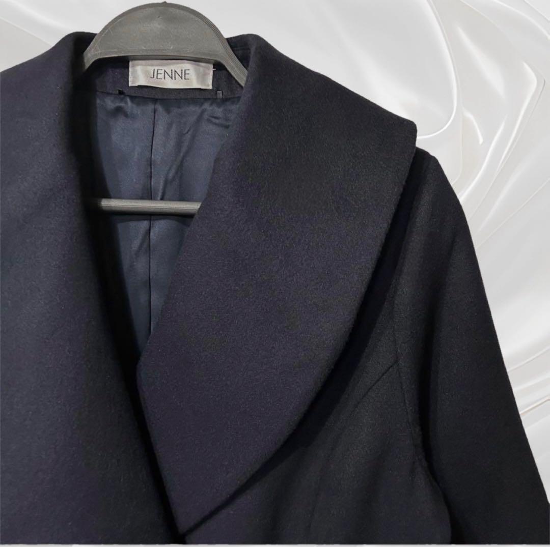 1月末までJENNE エレガントカラー フレアコート ネイビー