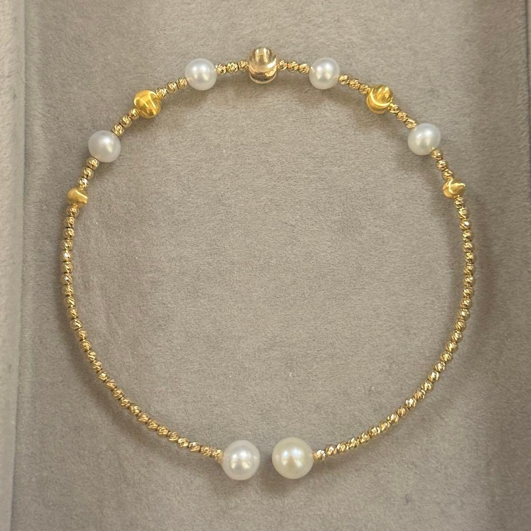DYN　K18デザインバングル　淡水真珠　ブレスレット　ミラーボール
