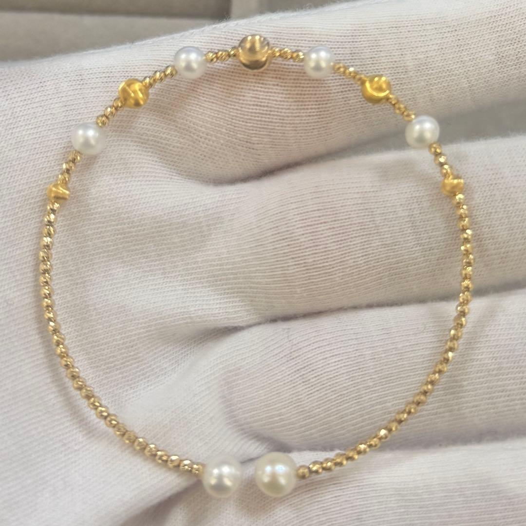 DYN　K18デザインバングル　淡水真珠　ブレスレット　ミラーボール