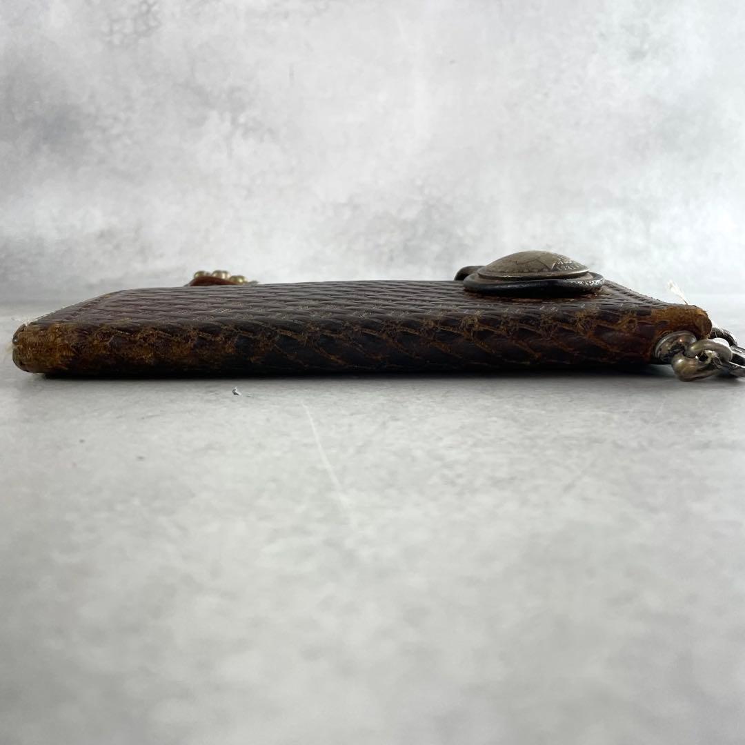 入手困難✨ ファニー 長財布 チェーンウォレット 編み込み レザー 本革 茶色