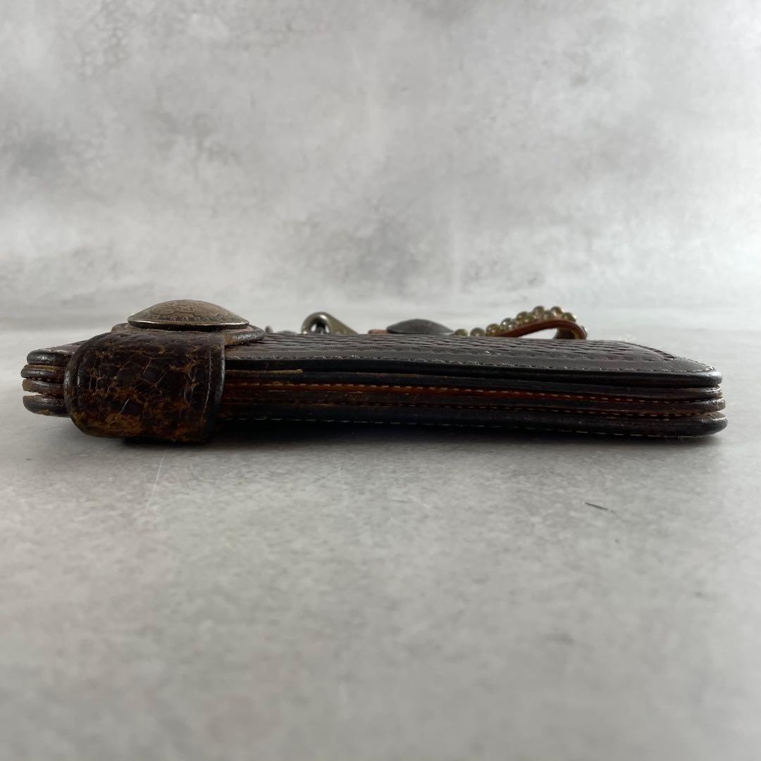 入手困難✨ ファニー 長財布 チェーンウォレット 編み込み レザー 本革 茶色