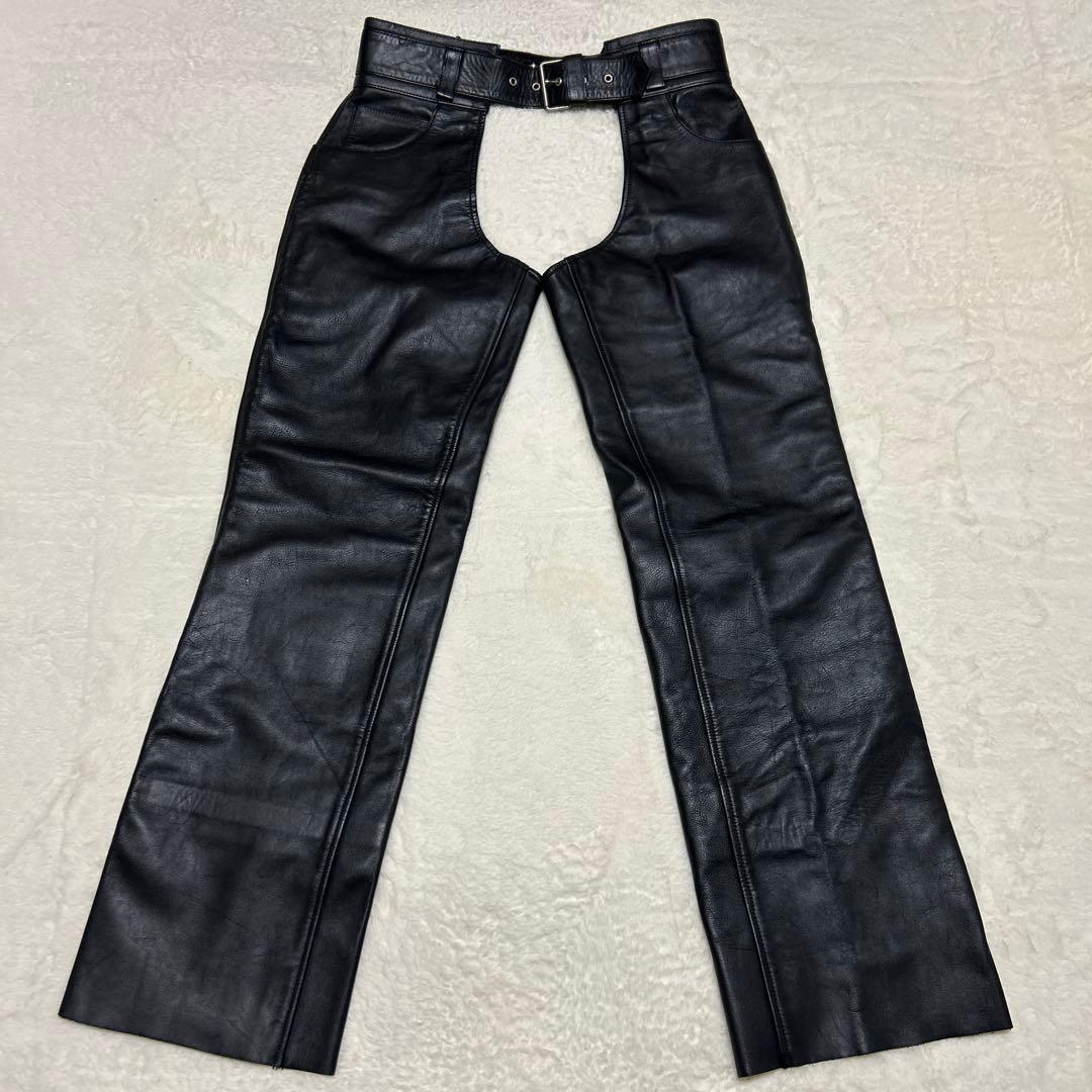 美品 OHPLAN XL レザーチャップス レザーパンツ 本革 ブラック