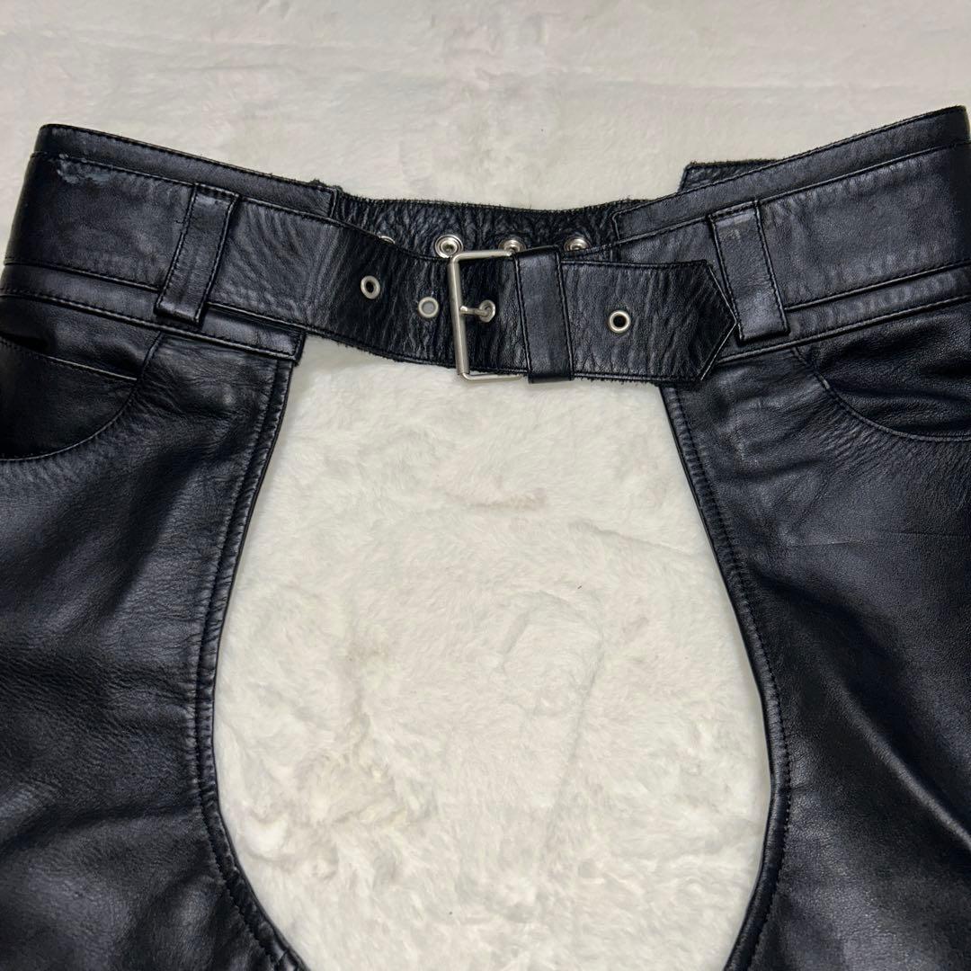 美品 OHPLAN XL レザーチャップス レザーパンツ 本革 ブラック