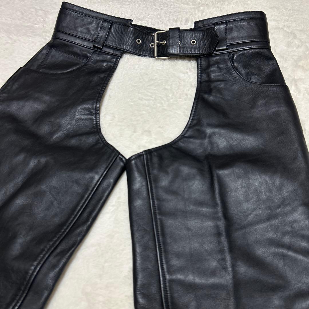美品 OHPLAN XL レザーチャップス レザーパンツ 本革 ブラック