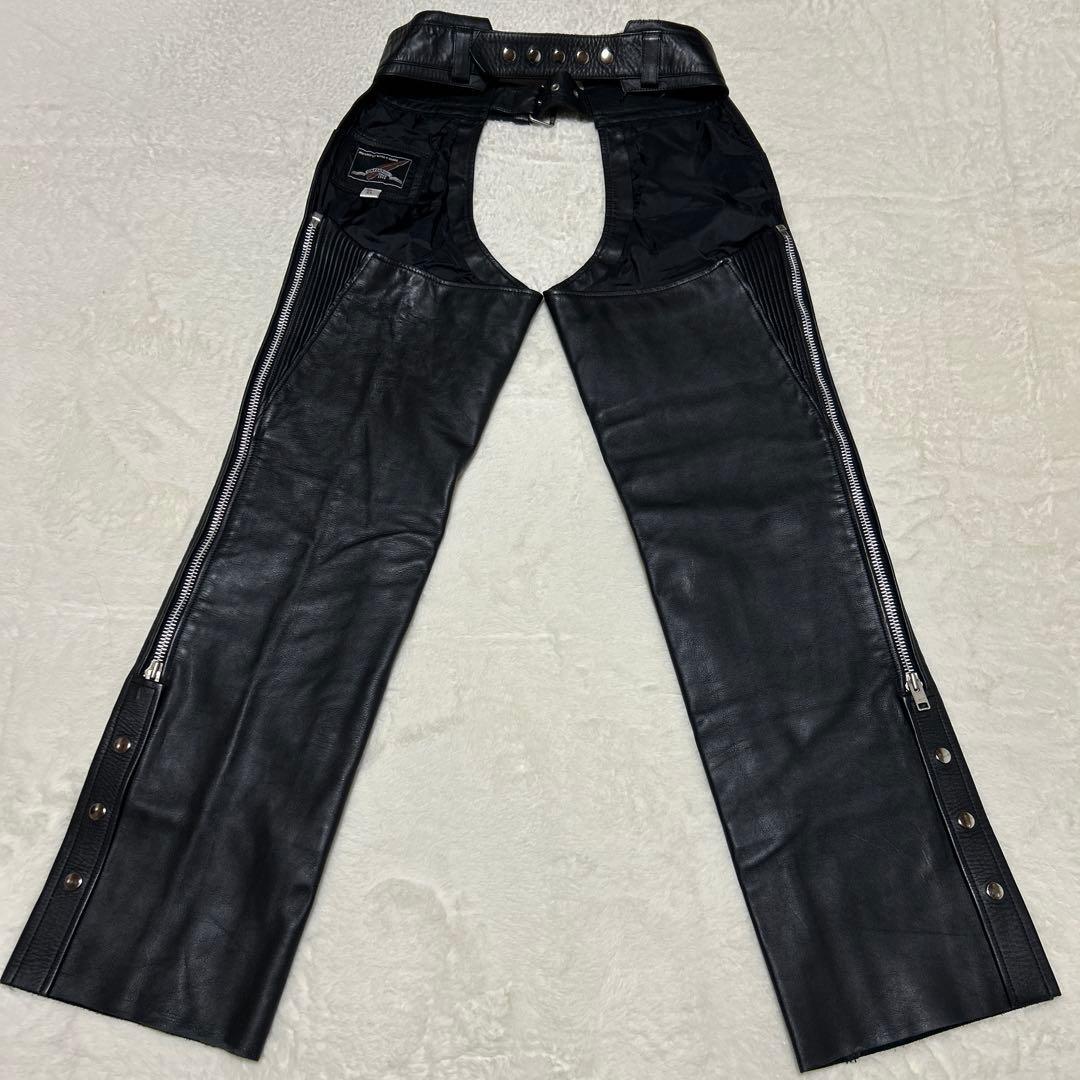 美品 OHPLAN XL レザーチャップス レザーパンツ 本革 ブラック
