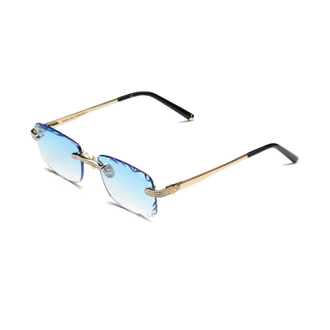 JAMES ORO リムレス　サングラス　ブルー　ゴールド